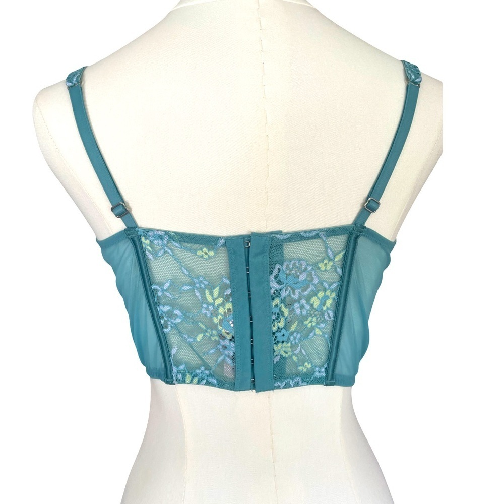NWT Victoria's Secret Dream Angels Teal Lace Floral Corset Medium - Picture 6 of 10